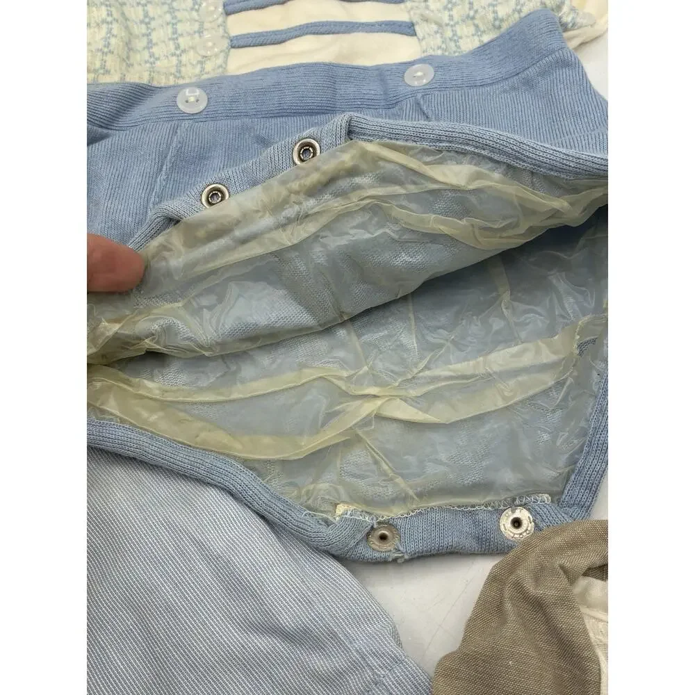 Vintage Baby Rompers Lot 3 Coombs Kiddy Kotton Blue Pinstripe Overalls